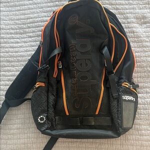 Superdry Black Backpack with Orange Details